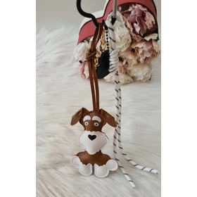 Schnauzer kutya formás műbőr kulcstartó barna