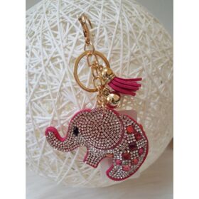 Strasszköves elefánt formás kulcstartó táskadísz pink