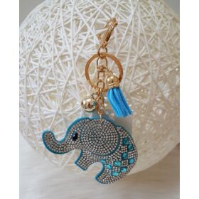 Strasszköves elefánt formás kulcstartó táskadísz kék