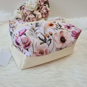 Virág mintás műbőr kozmetikai táska, sminktáska