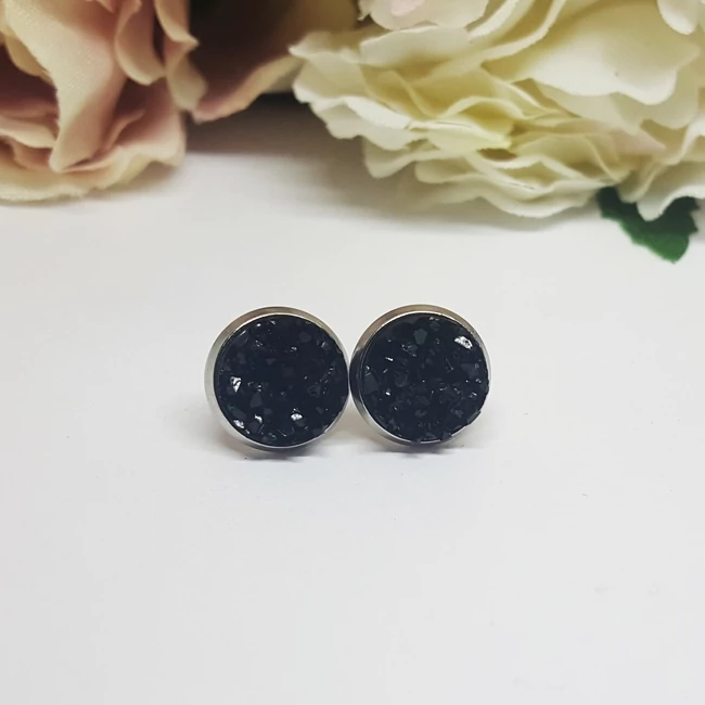 Fekete rozsdamentes acél fülbevaló 10 mm