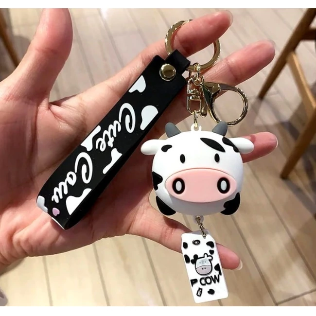 Tehén kulcstartó táskadísz fekete