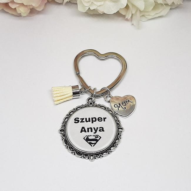 Szuper Anya feliratos üveglencsés kulcstartó