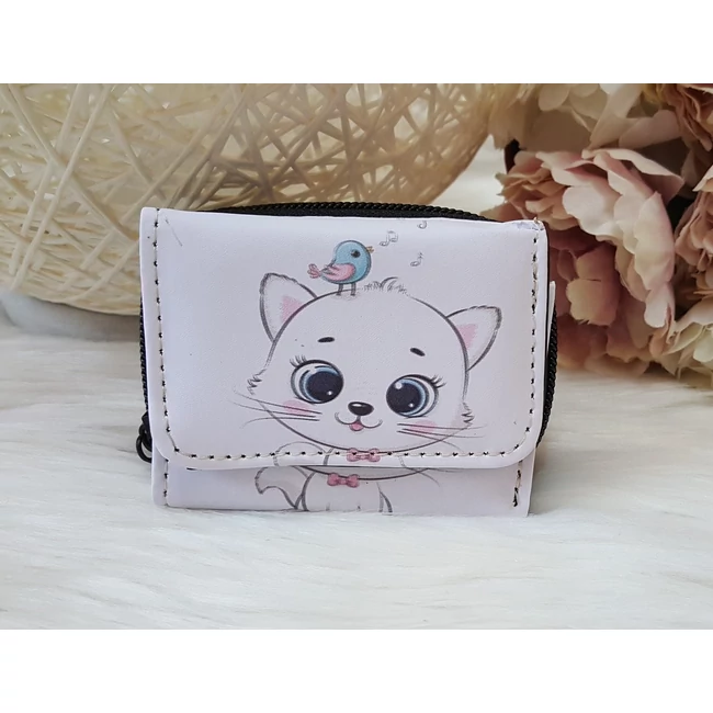 Kis méretű cica mintás pénztárca fehér