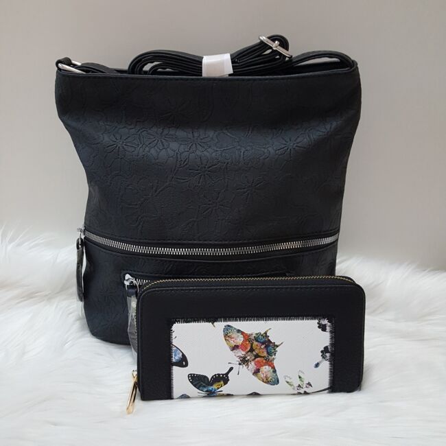 Black flower táska pénztárca szett