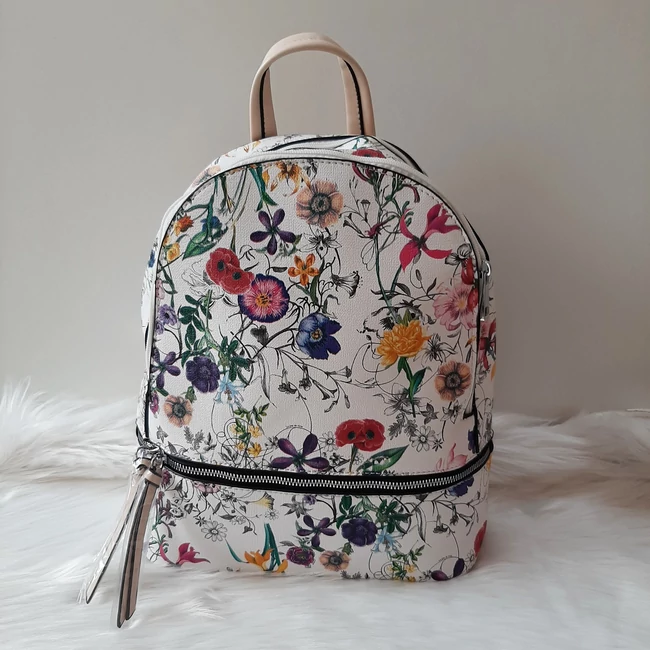 Virág mintás elegáns hátitáska vajszínű