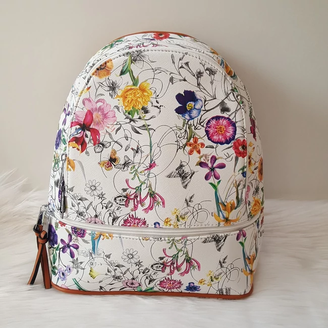 Virág mintás elegáns hátitáska barna