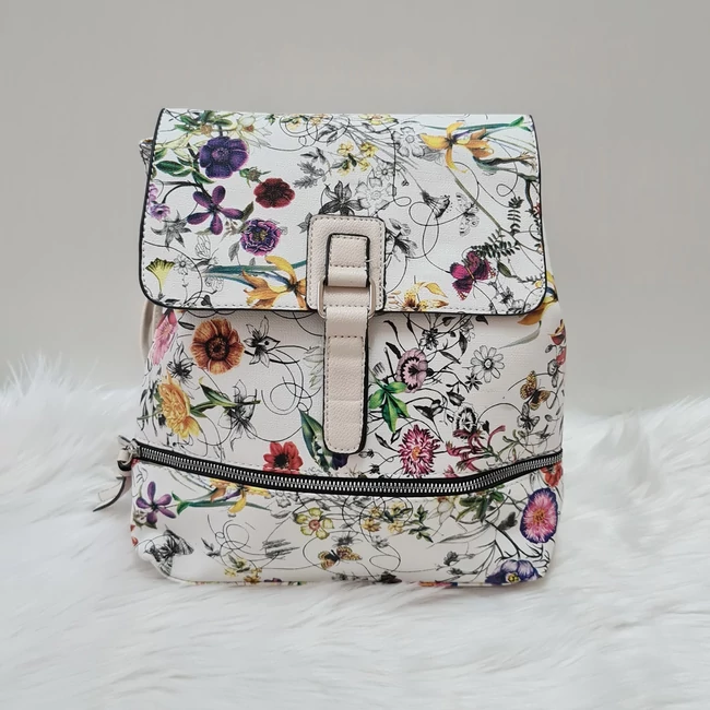 Virág mintás női hátitáska vajszínű