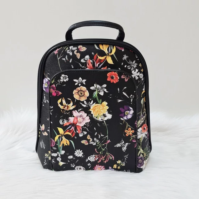 Virág mintás elegáns női hátitáska fekete