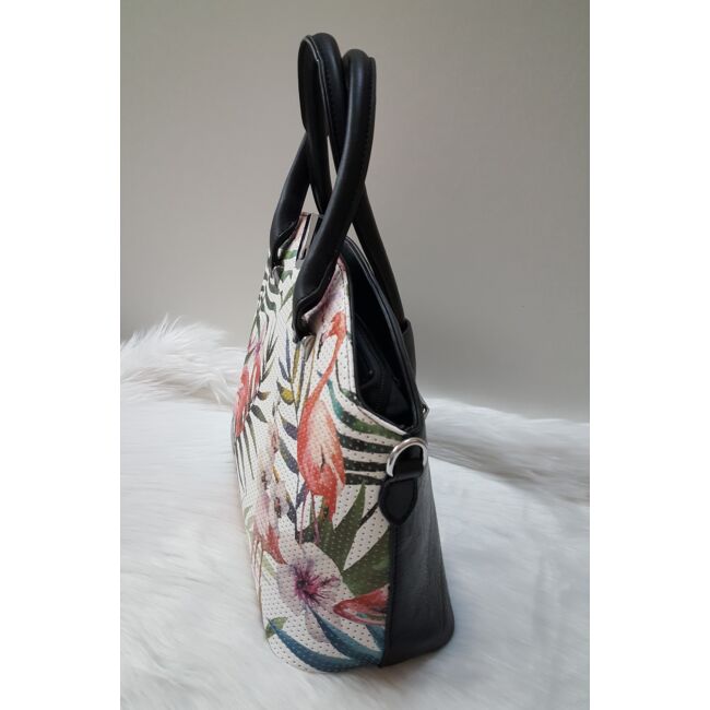 Flamingó virág mintás elegáns női táska fekete