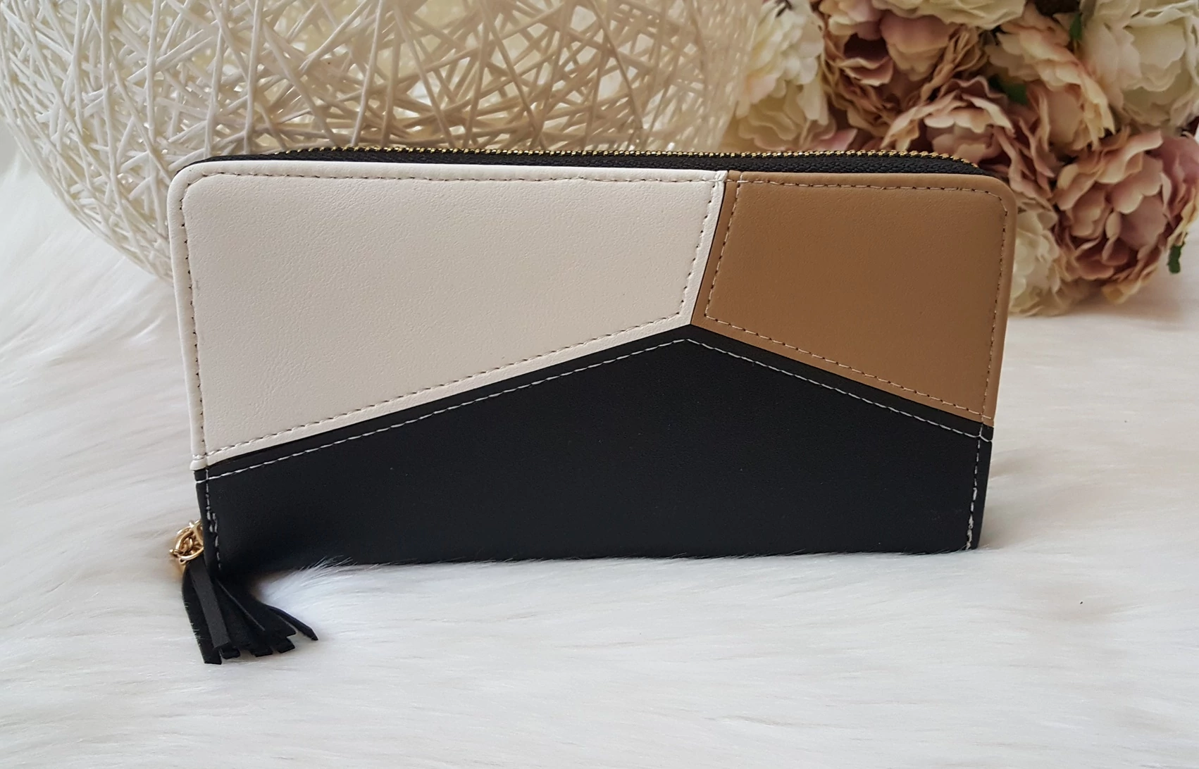 Három színű elegáns női pénztárca fekete